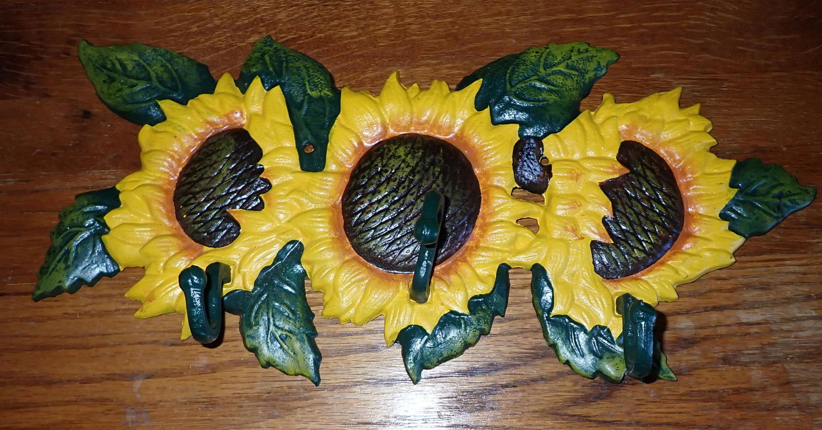 Cast Iron Sunflower Coat Hooks: Approx 17" x 8 1/4"