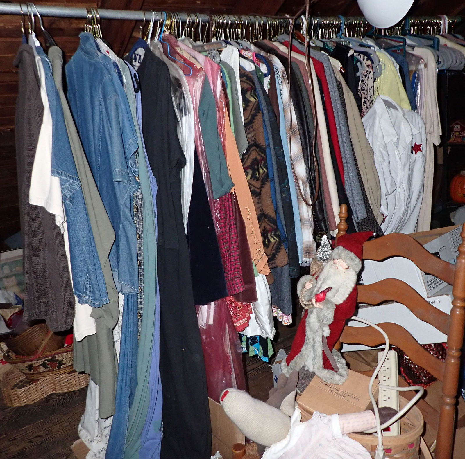 Clothing: Lot is for the clothing only, hanging from rack. Buyer to remove from attic.