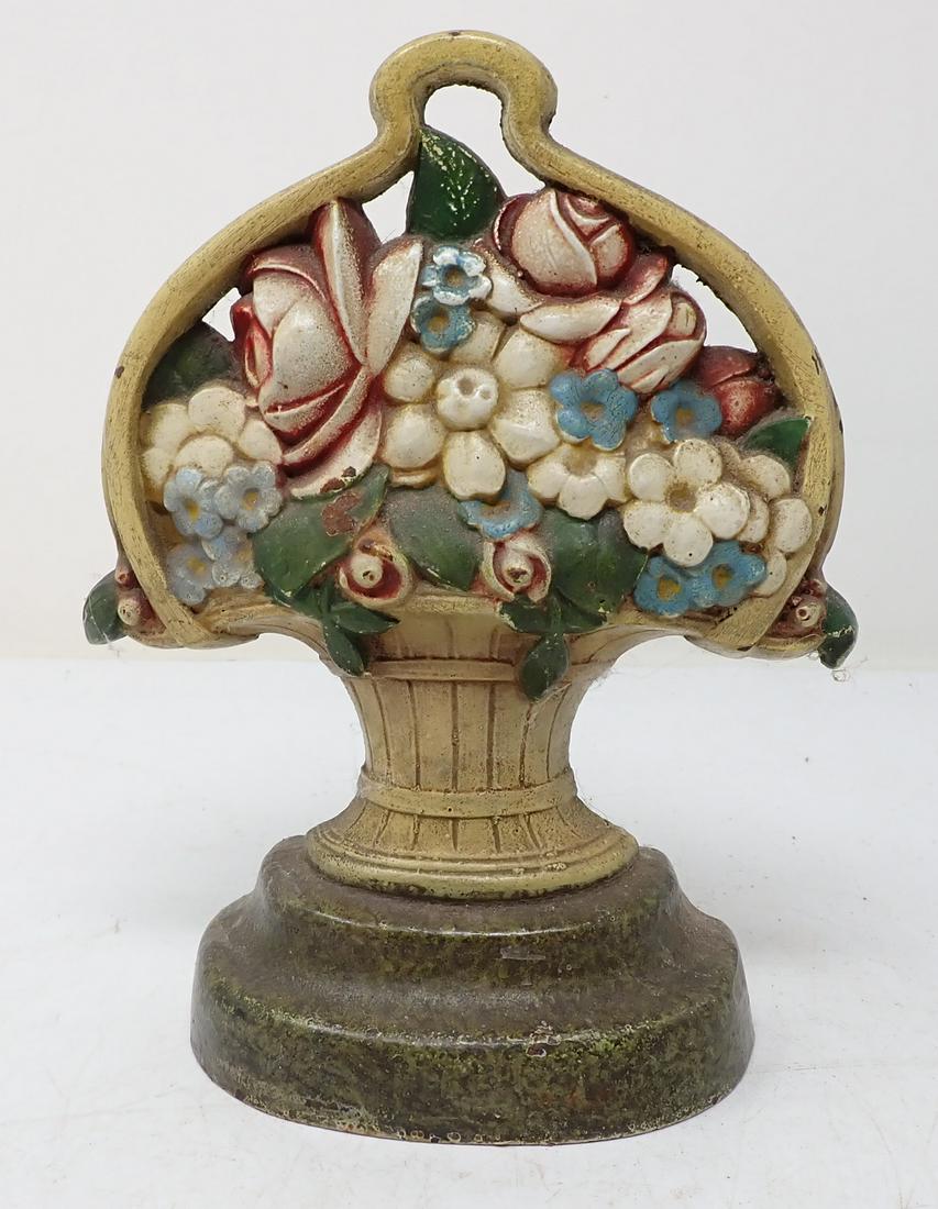 Cast Iron Painted Floral Door Stop: Approx 8" tall