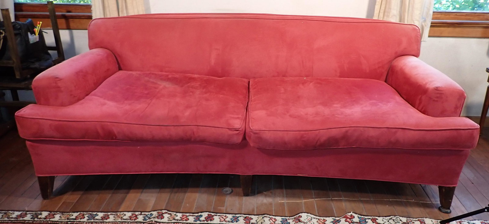 Sofa: Apprx 77" long , 17 1/2" to seat, and 28 1/2" tall.
