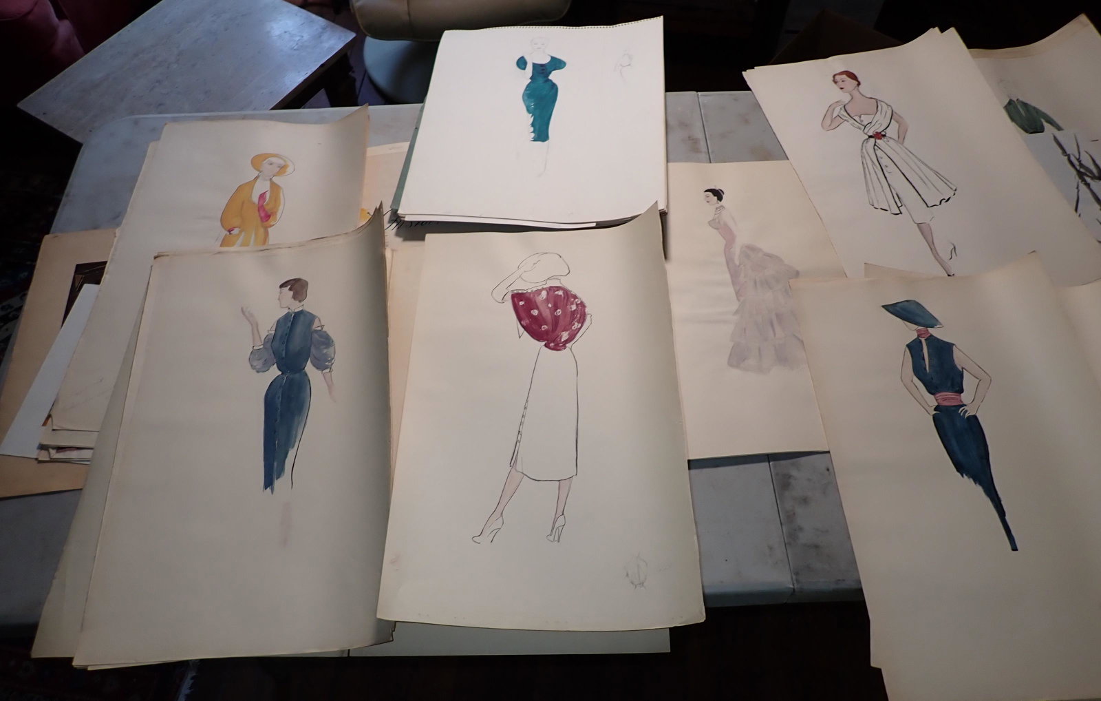93 Ann Harris Fashion Watercolor / Sketches: Apprx 93 total. Most are approx 12 1/2" x 19"