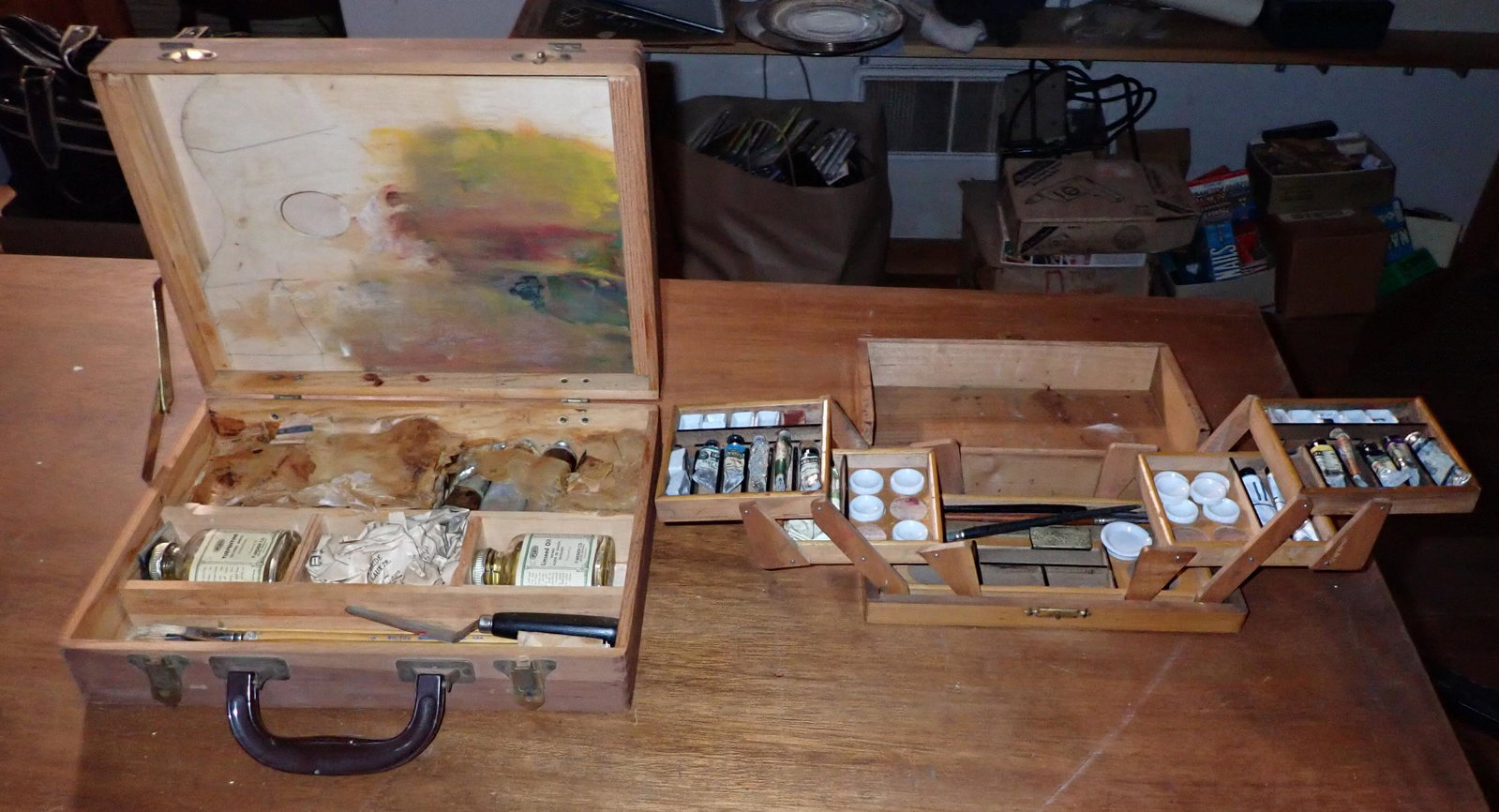 Art Boxes: Largest is apprx 9 3/4" x 13 1/4" x 3 1/2" tall. NO SHIPPING.