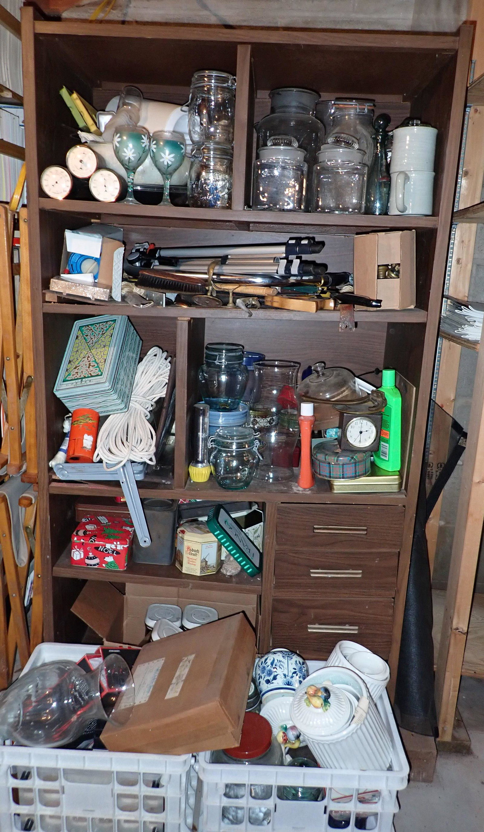 Cabinet & Contents: Lot includes cabinet, items, on it and in crates in front of it. Take what you want and leave the rest.