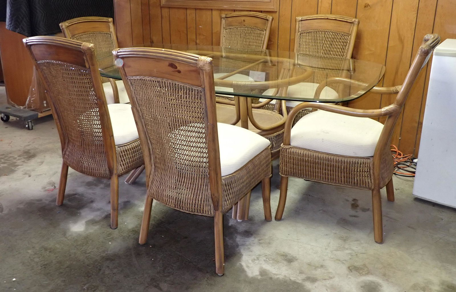 Rattan Glass Top Table and 6 Chairs (1 of 5)