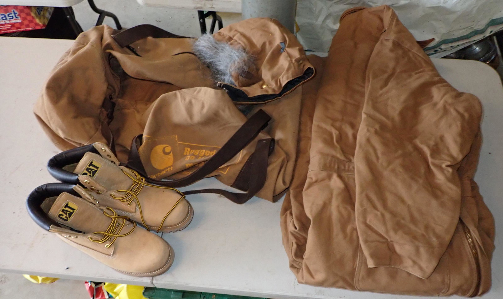 Carhartt Coveralls Caterpillar Boots: Coveralls are 56 regular , boots are 10 1/2