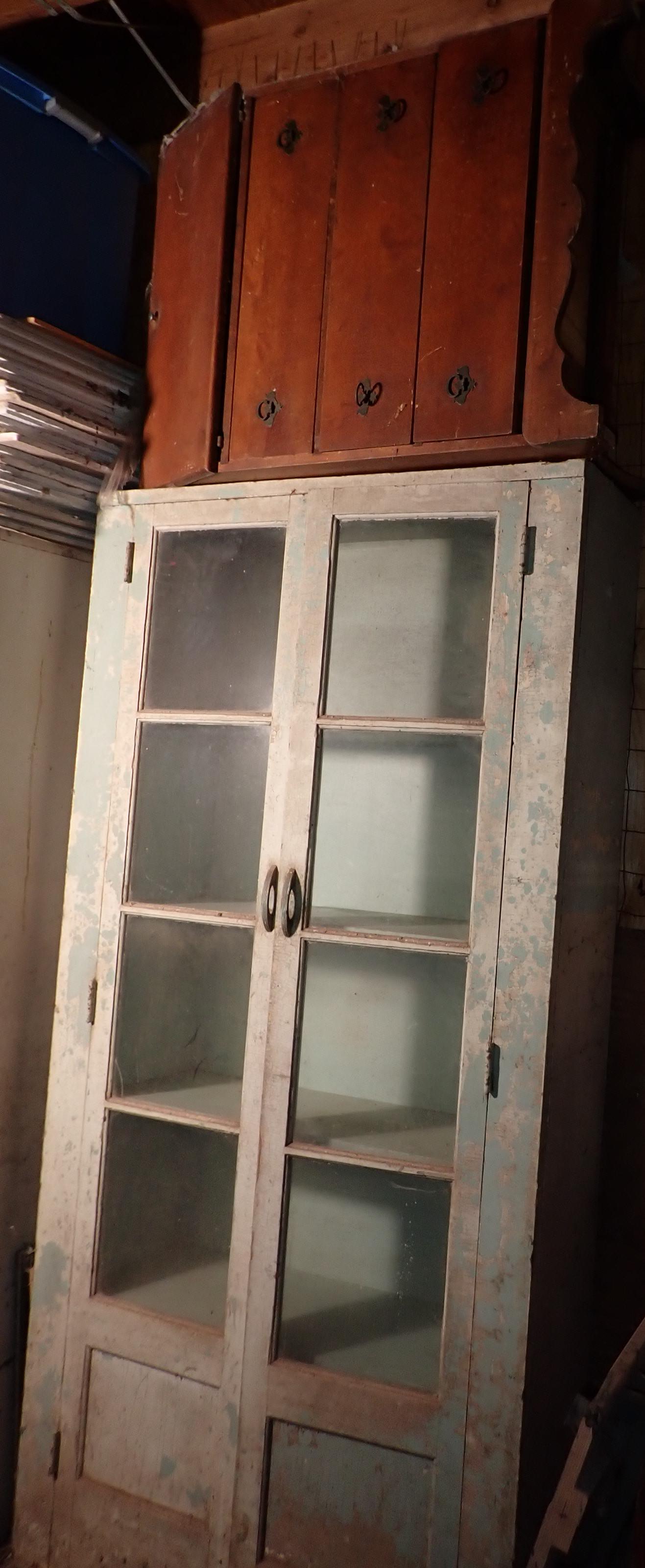 2 Door Cabinet and Slank Front Desk: Cabinet is approx 13 1/2" x 40" x 81 3/4" tall. Take what you want and leave the other. PICK UP IN AFTERNOON ONLY !