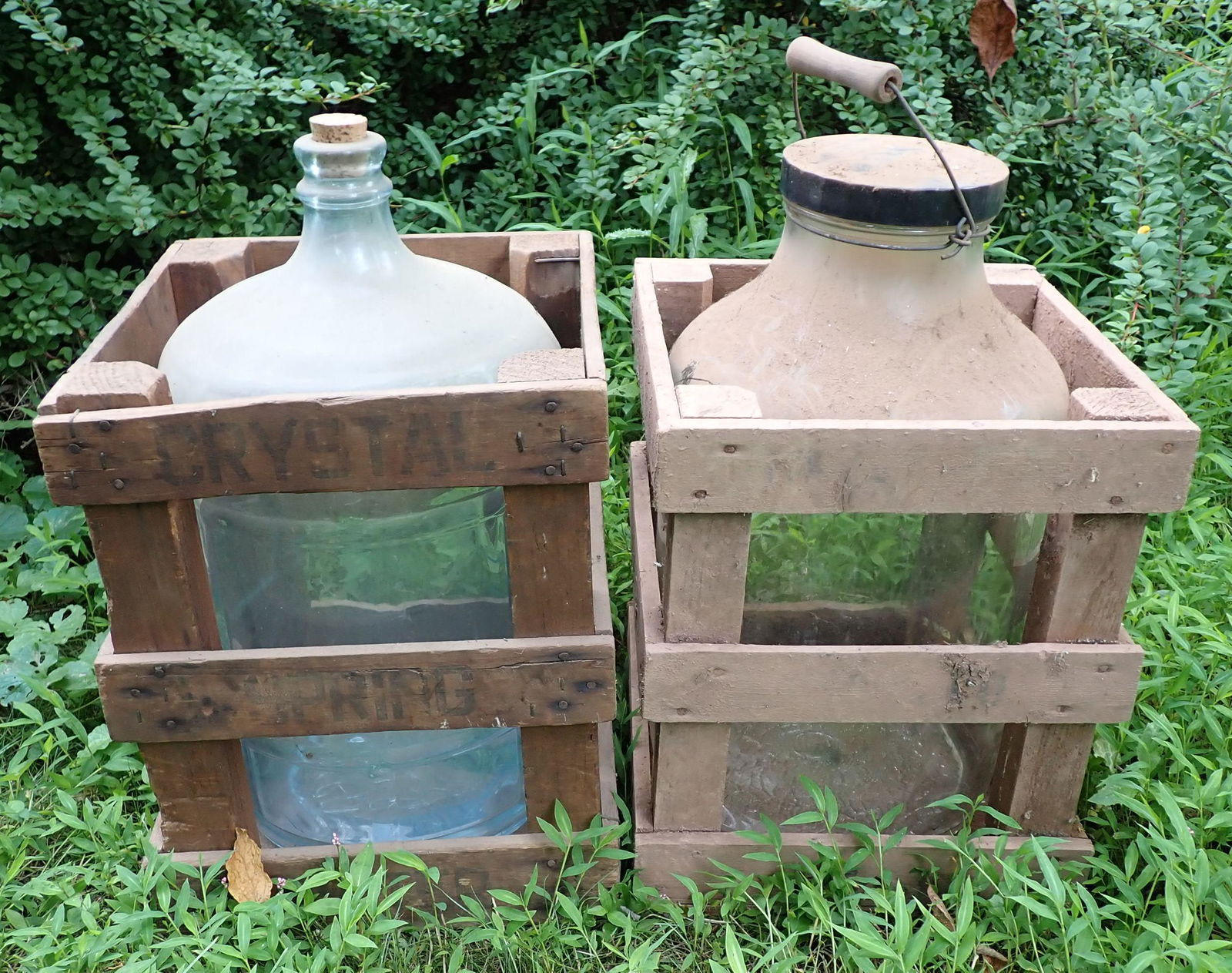 2 Glass Water Bottles and Wooden Crates (1 of 2)