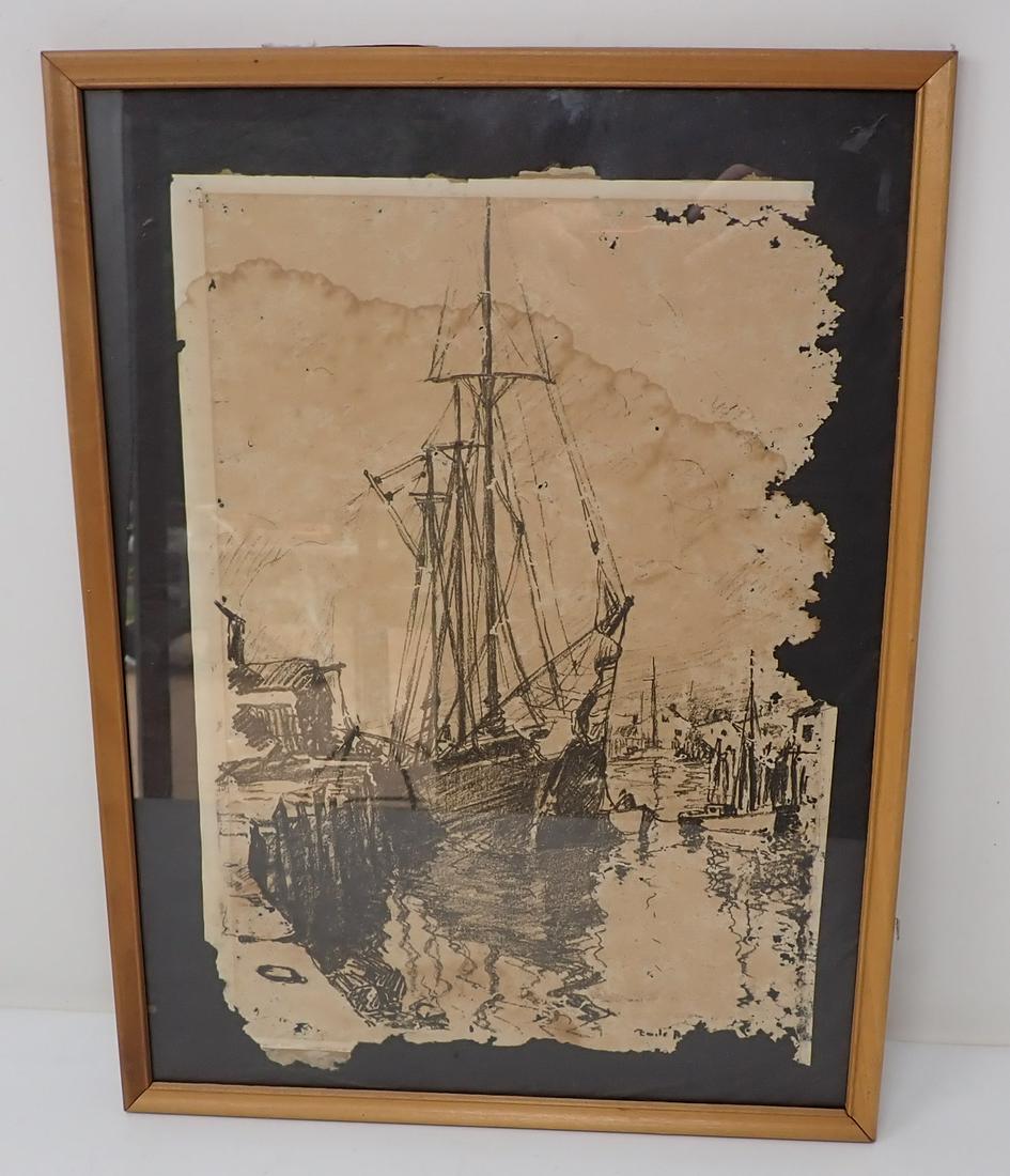 Pen & Ink Signed Ship Drawing (1 of 3)