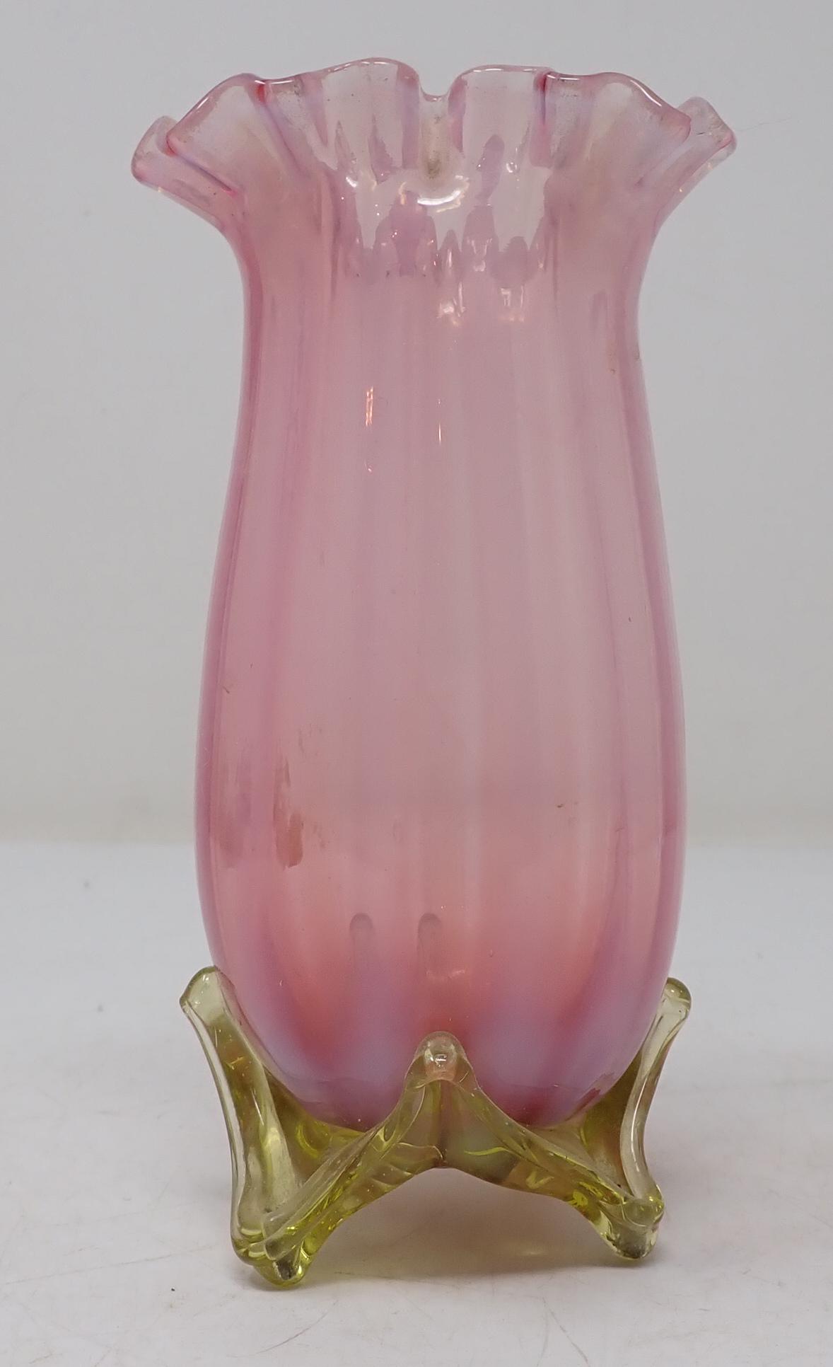 Signed Art Glass Vase w/ Applied Base (1 of 4)