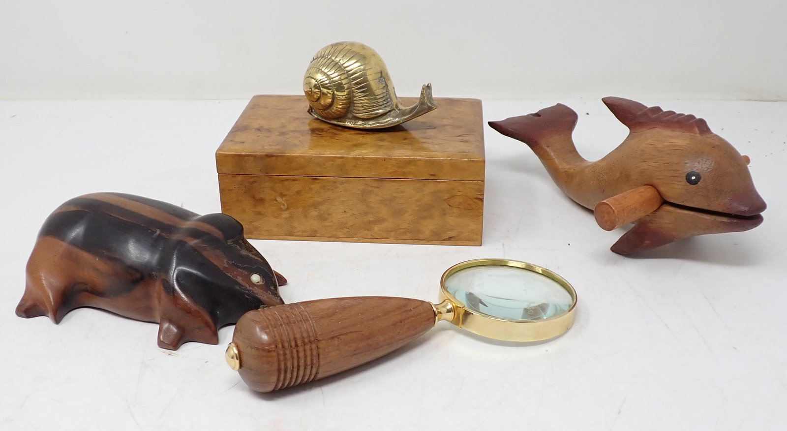 Wooden Pig Trinket Box Brass Snail (1 of 3)