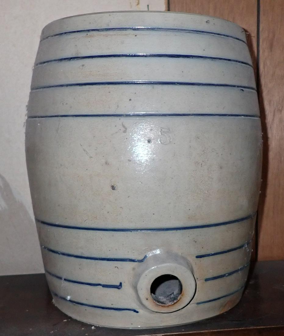 5 Gallon Stoneware Water Cooler: Approx 11" in diameter and 14 1/4" tall