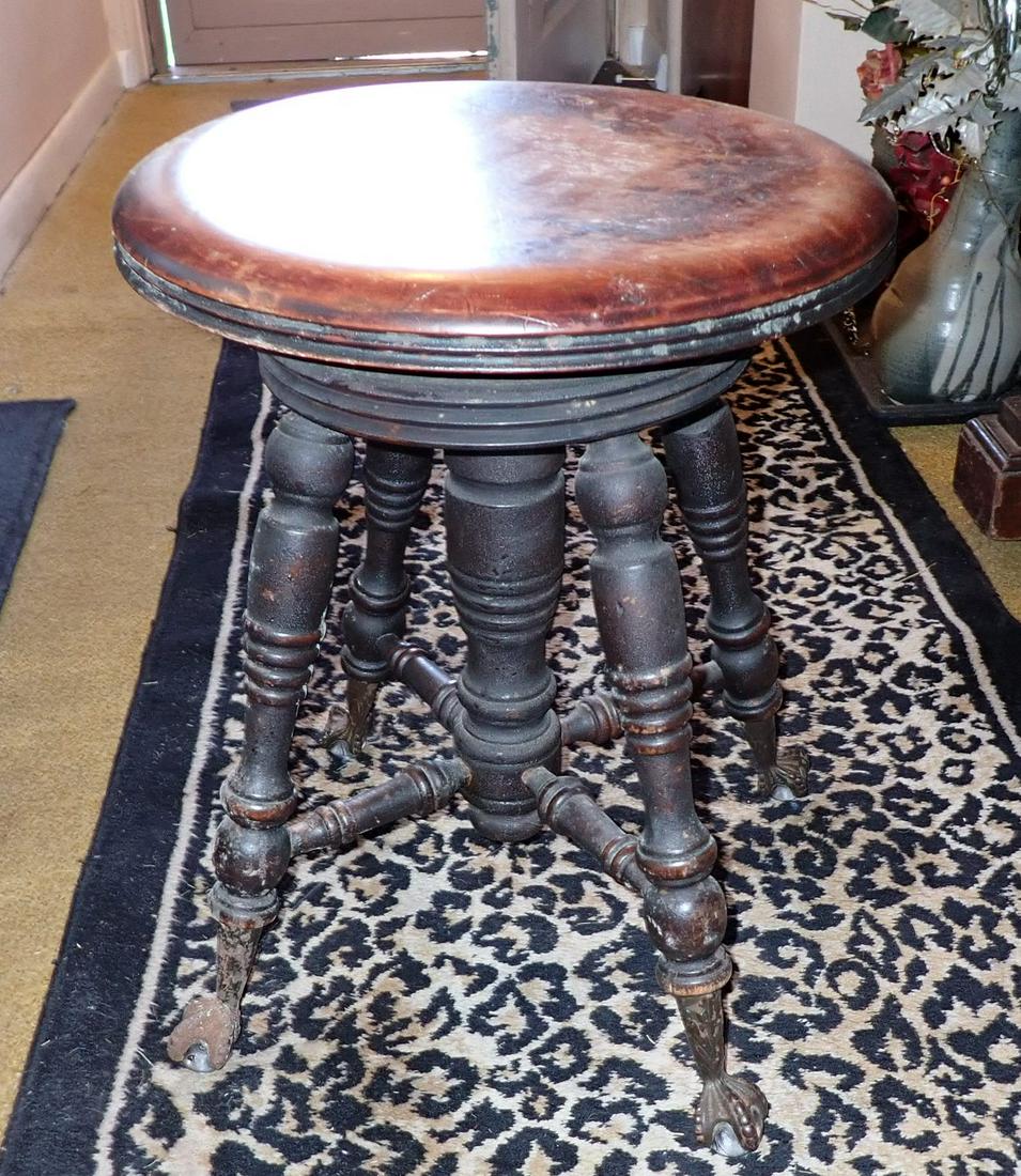 Piano Stool w/ Glass Ball & Claw Feet: Approx 14 1/2" in diameter