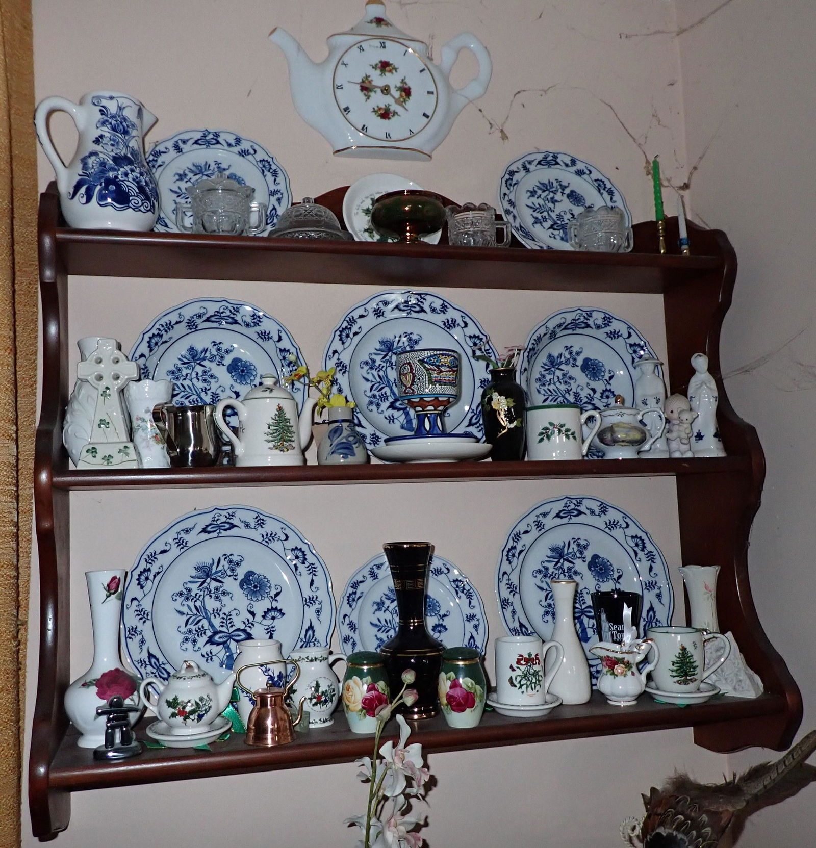 Shelf w/ Blue Danube Delft Spode & Misc (1 of 4)