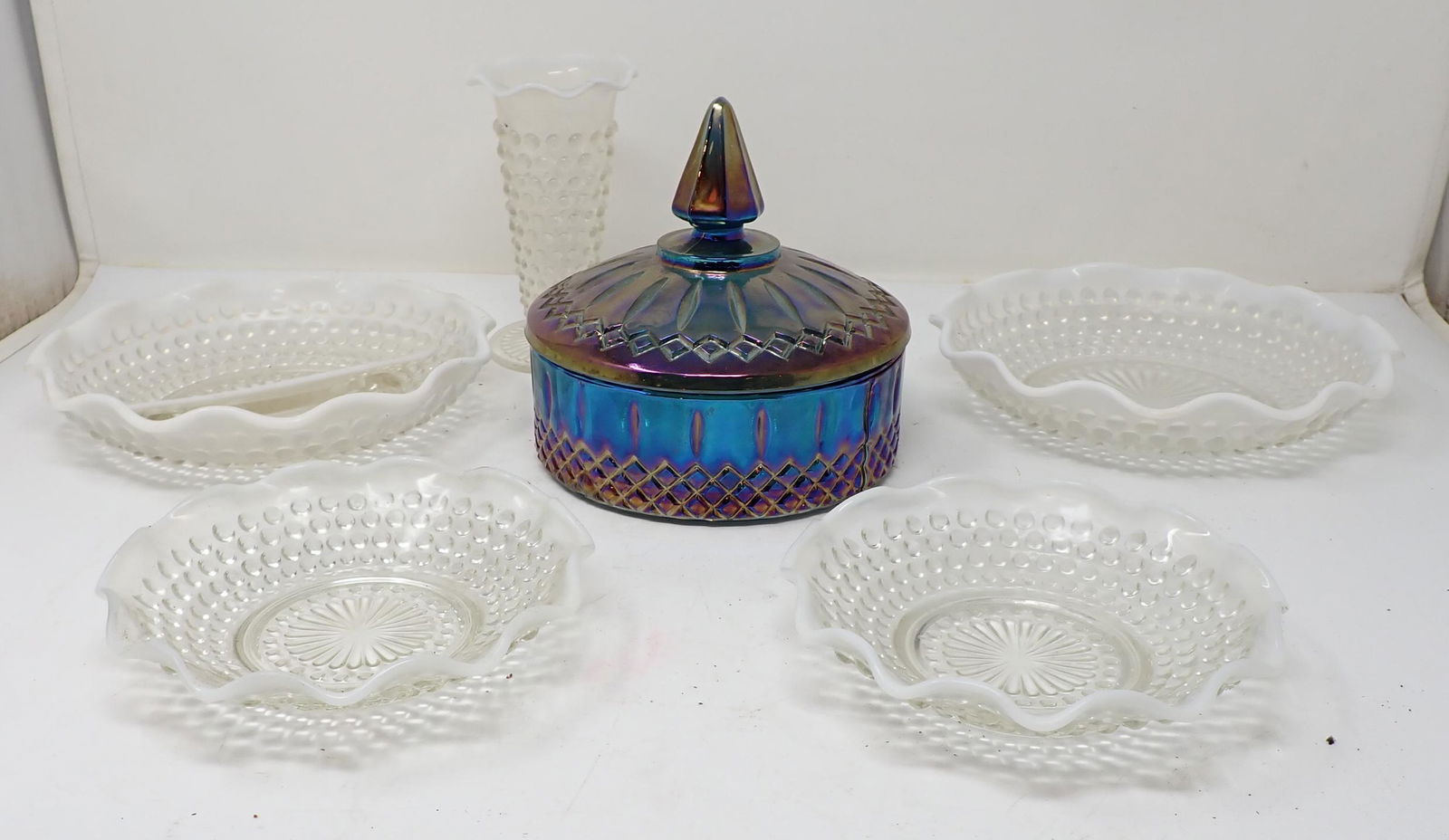 Opalescent Hobnail & Carnival Glass Candy Dish (1 of 2)