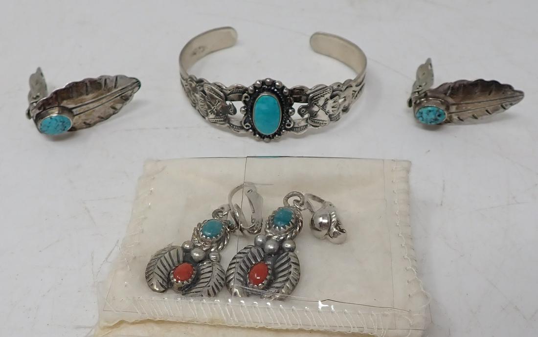 Sterling Silver Torquoise Cuff Bracelet & Earrings (1 of 6)