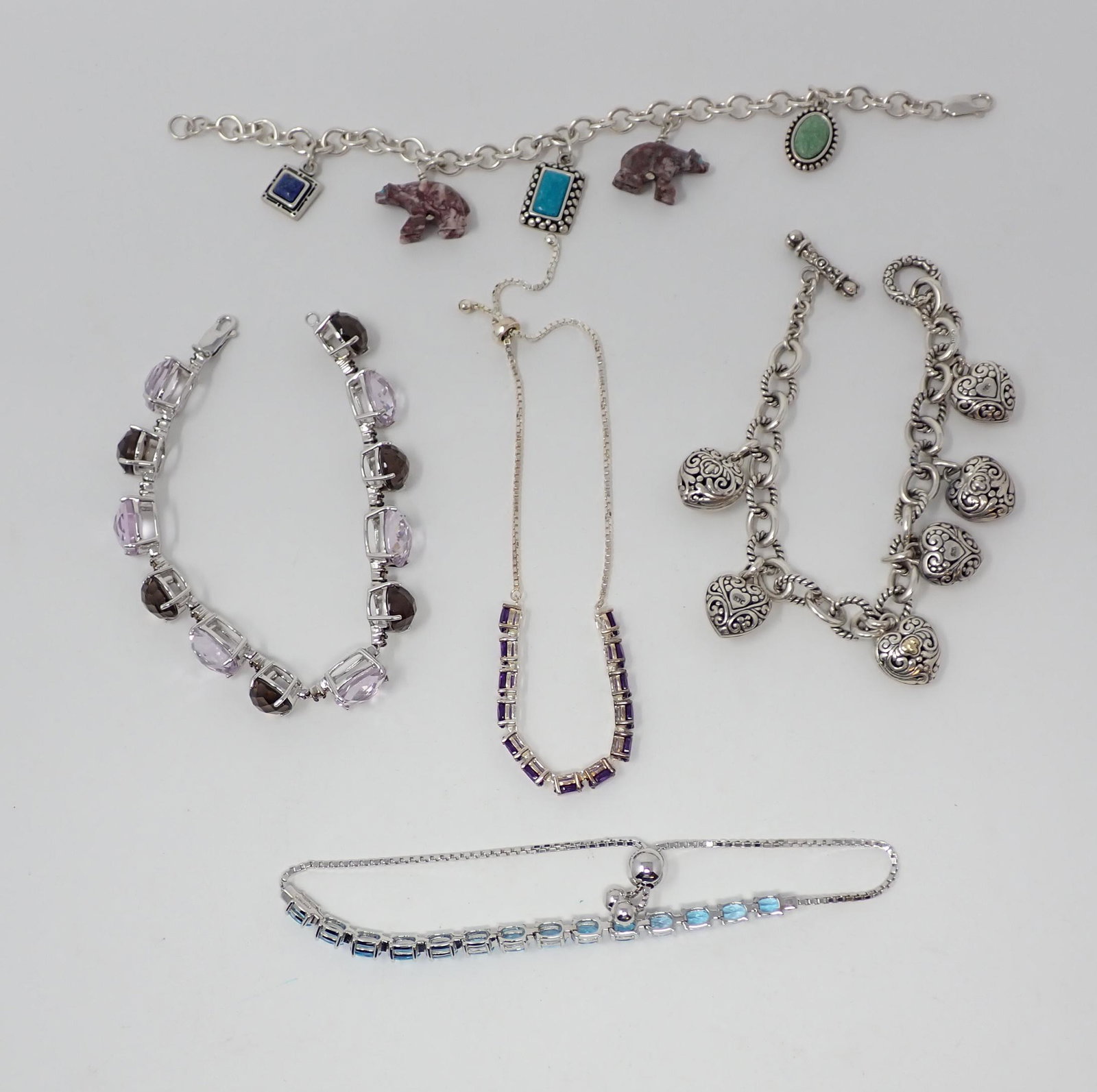3 Sterling Bracelets & 2 Anklet/Bracelets (1 of 6)