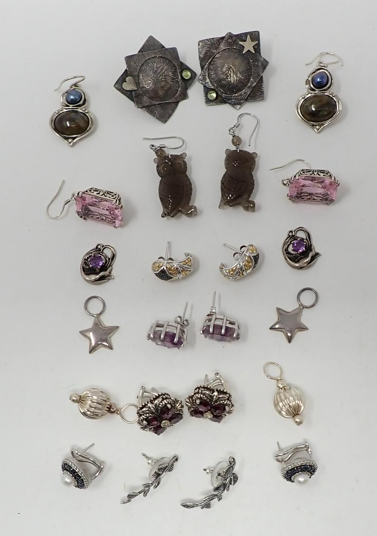 9 Pair of Sterling Earrings and 3 pair enhancers (1 of 6)