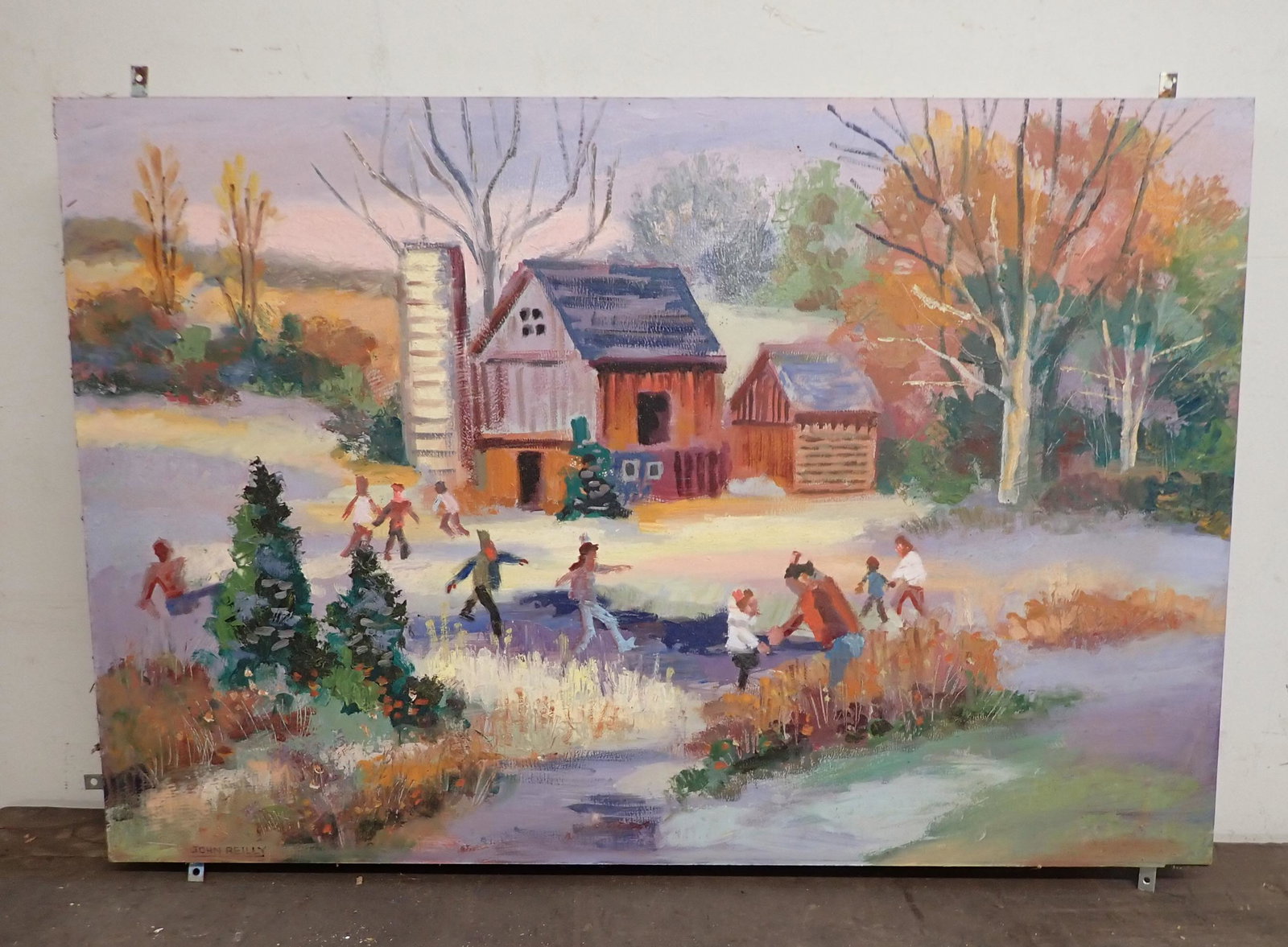 John Reilly Winter Farm Scene Painting Signed (1 of 3)