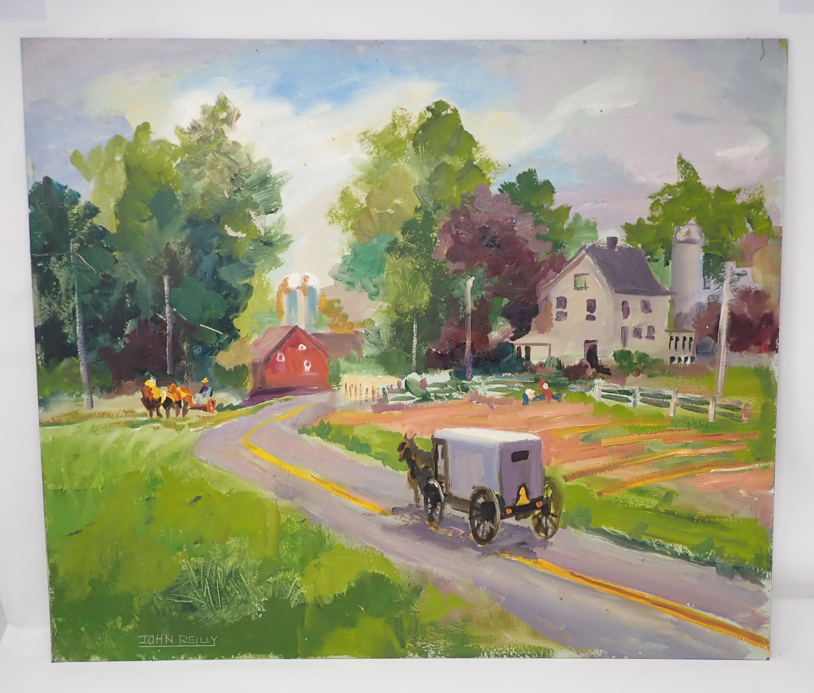 John Reilly Amish Scene Oil on Board Painting (1 of 5)