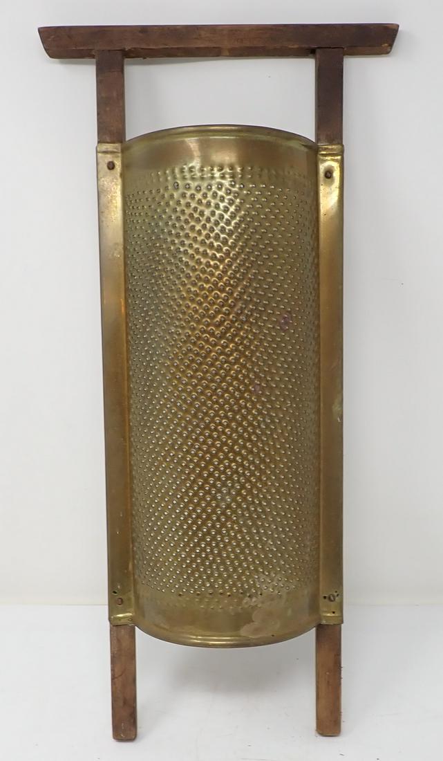 Primitive Wood and Brass Grater: Approx 8-1/4" x 17"