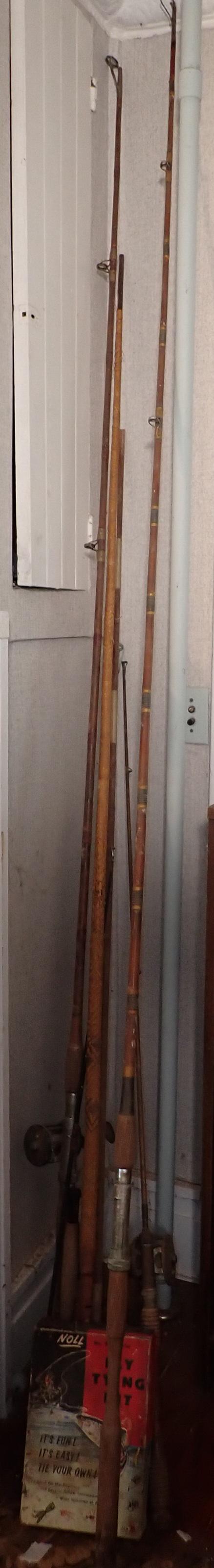 Antique Fishing Poles Reels & Fly Tying Kit: Rods, reels, and fly tying kit. NO SHIPPING