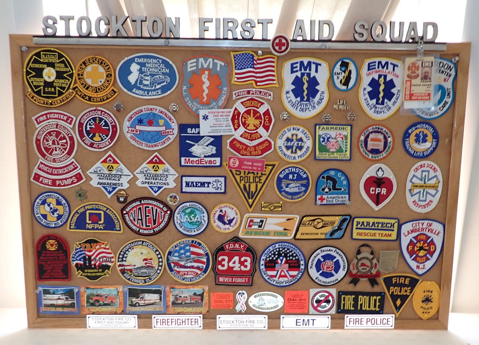 Stockton NJ First Aid Squad Emblem & Patches: Emblem is approx 32" long