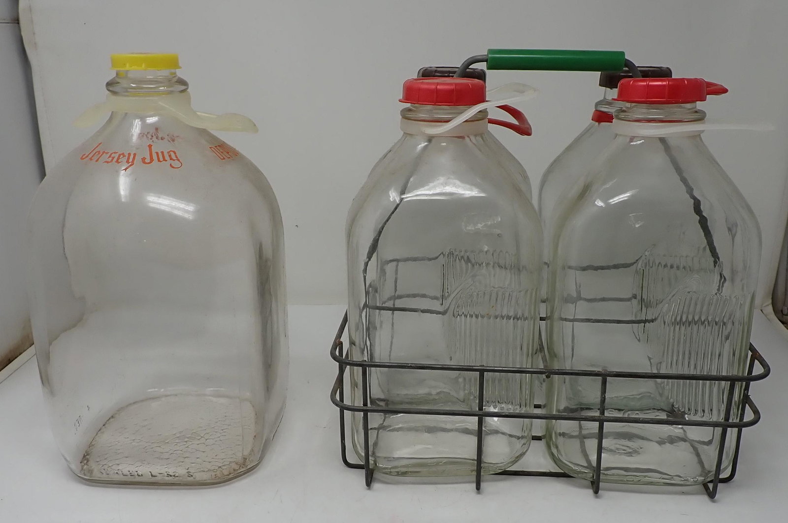 Milk Bottles and Carrier: Carrier is approx 9" x 11" x 11 1/2" tall