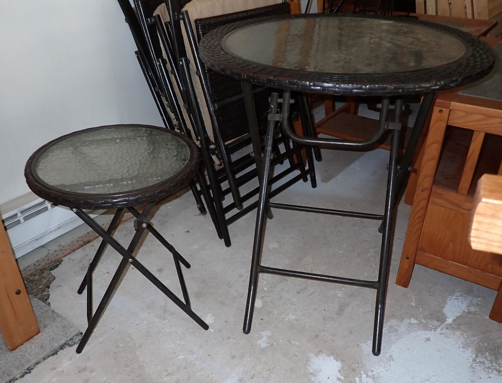 2 Folding Wicker Style Patio Tables & Chairs (1 of 4)