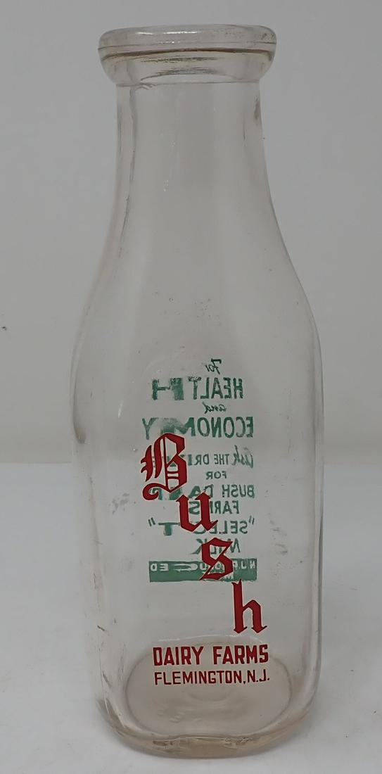 Bush Dairy Flemington NJ Milk Bottle: one quart milk bottle
