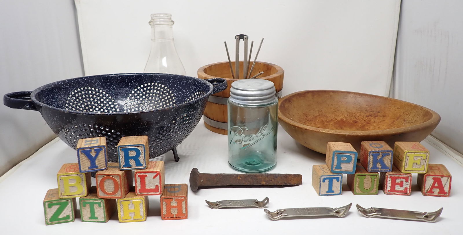 Wooden Blocks Bowl Agate Strainer & Misc (1 of 3)