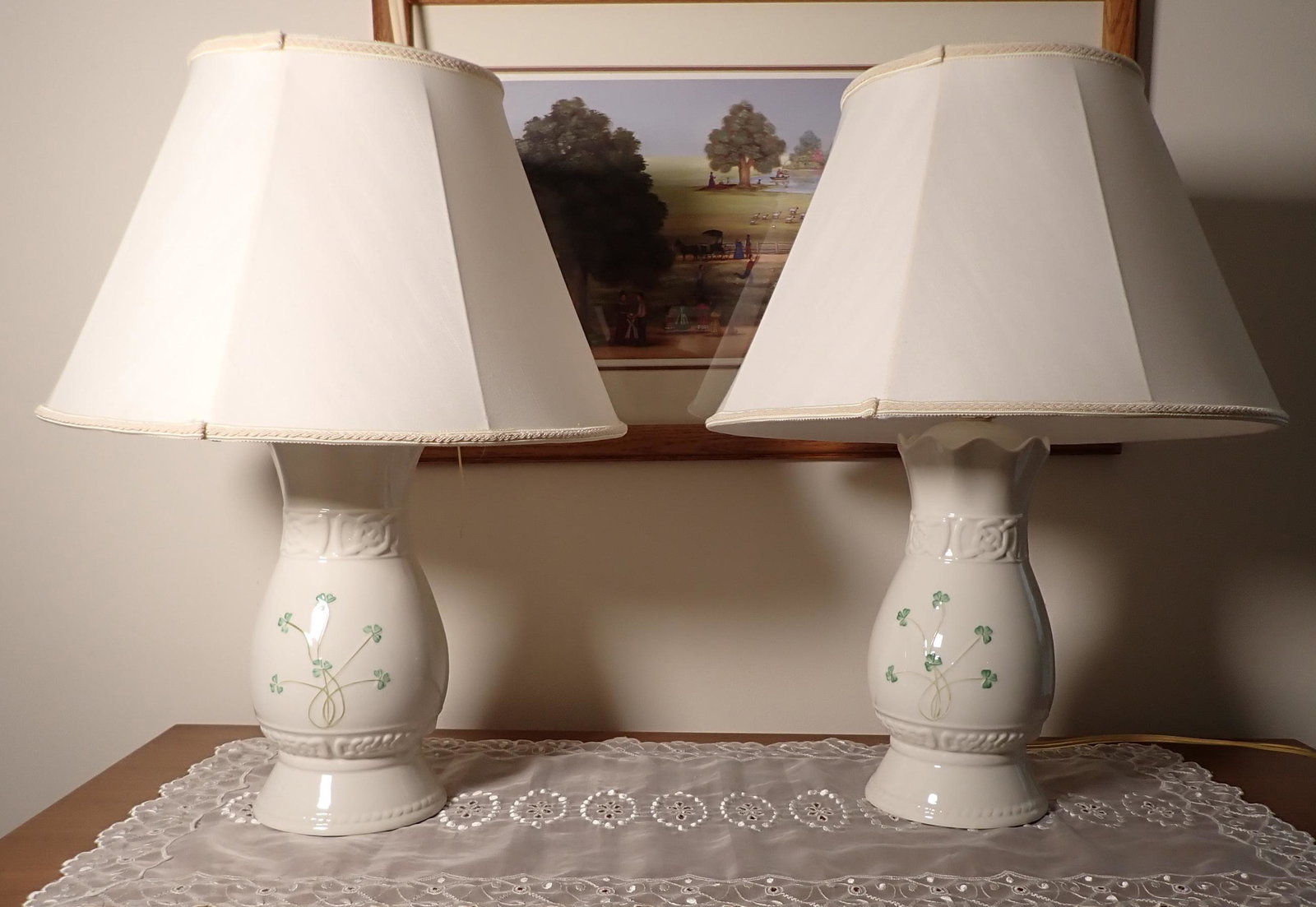 Pair of Belleek Table Lamps: Approx 21 3/4" tall