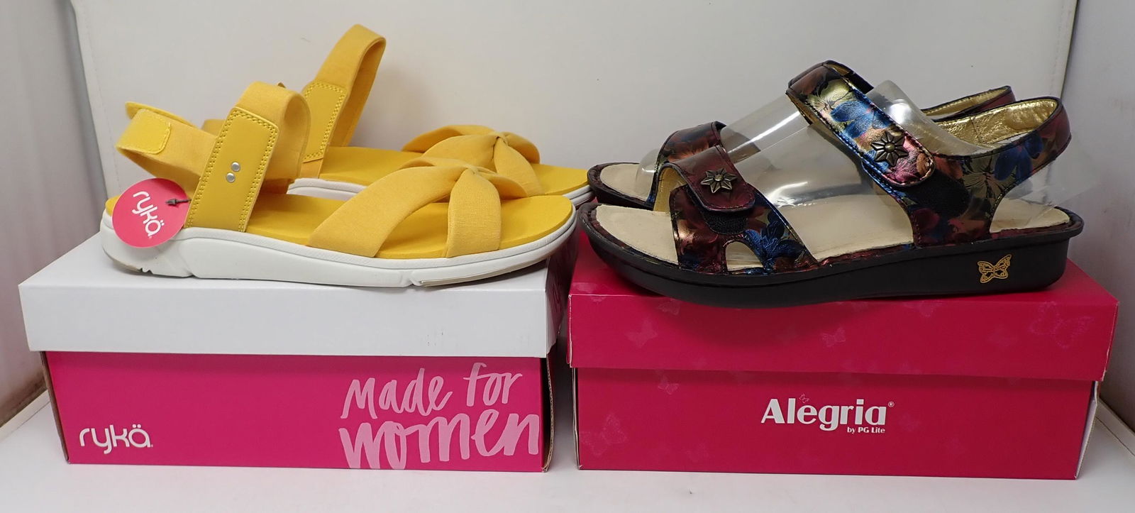 Womens Sandals: Pair on left is size 11. Pair on right is size 41