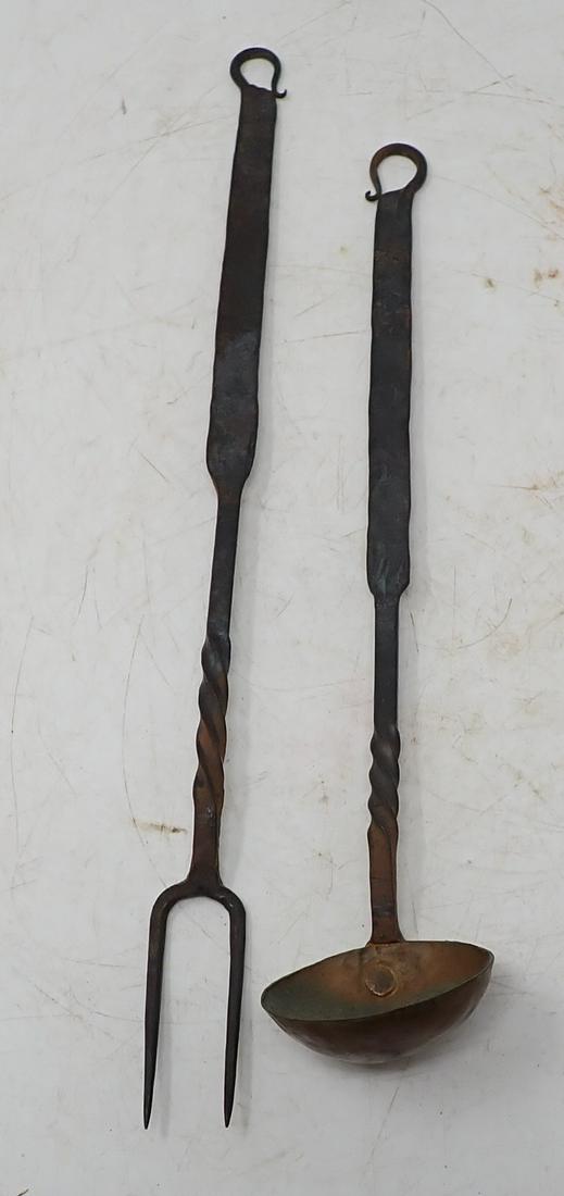 Wrought Iron Butcher Fork & Copper Ladle (1 of 4)
