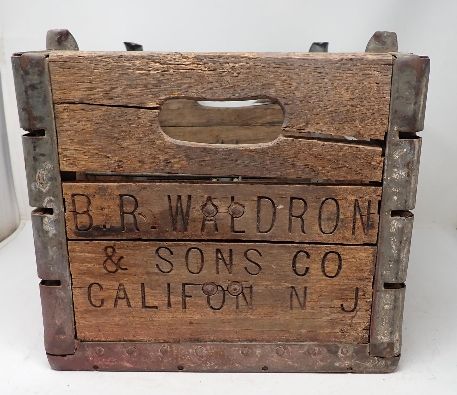 Waldron Califon NJ Wooden Milk Crate: Approx 12 3/4" x 16 1/8" x 11 1/4" tall