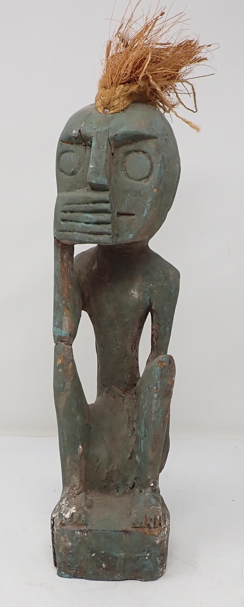 Wood Carved Tribal Figure in Blue Paint (1 of 8)