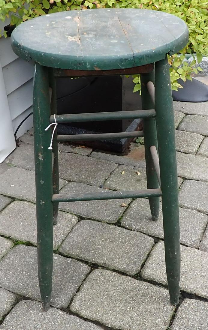 Primitive Stool in Green Paint: Approx 13 1/2" in diameter and 24 1/4" tall