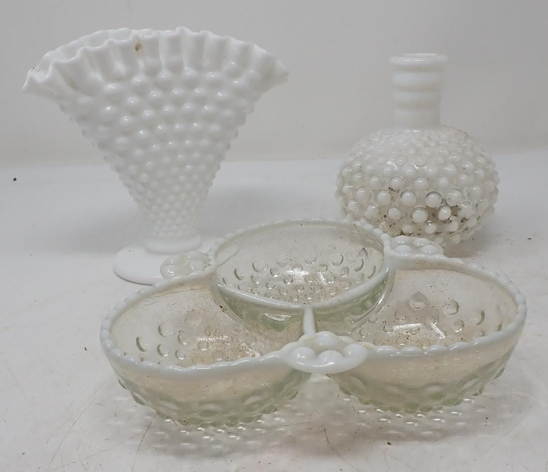 Fenton Vase Divided Dish & Cruet: Tallest is approx 5 3/4" tall