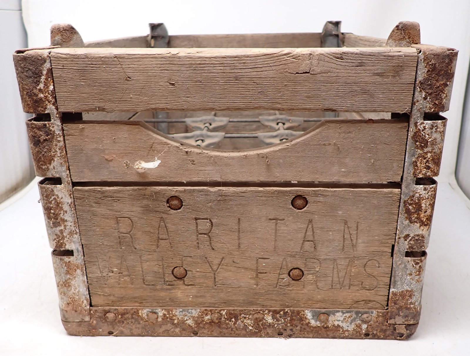 Raritan Valley Farms Wooden Milk Crate: Approx 13" x 16 1/4" x 10 1/4" tall.
