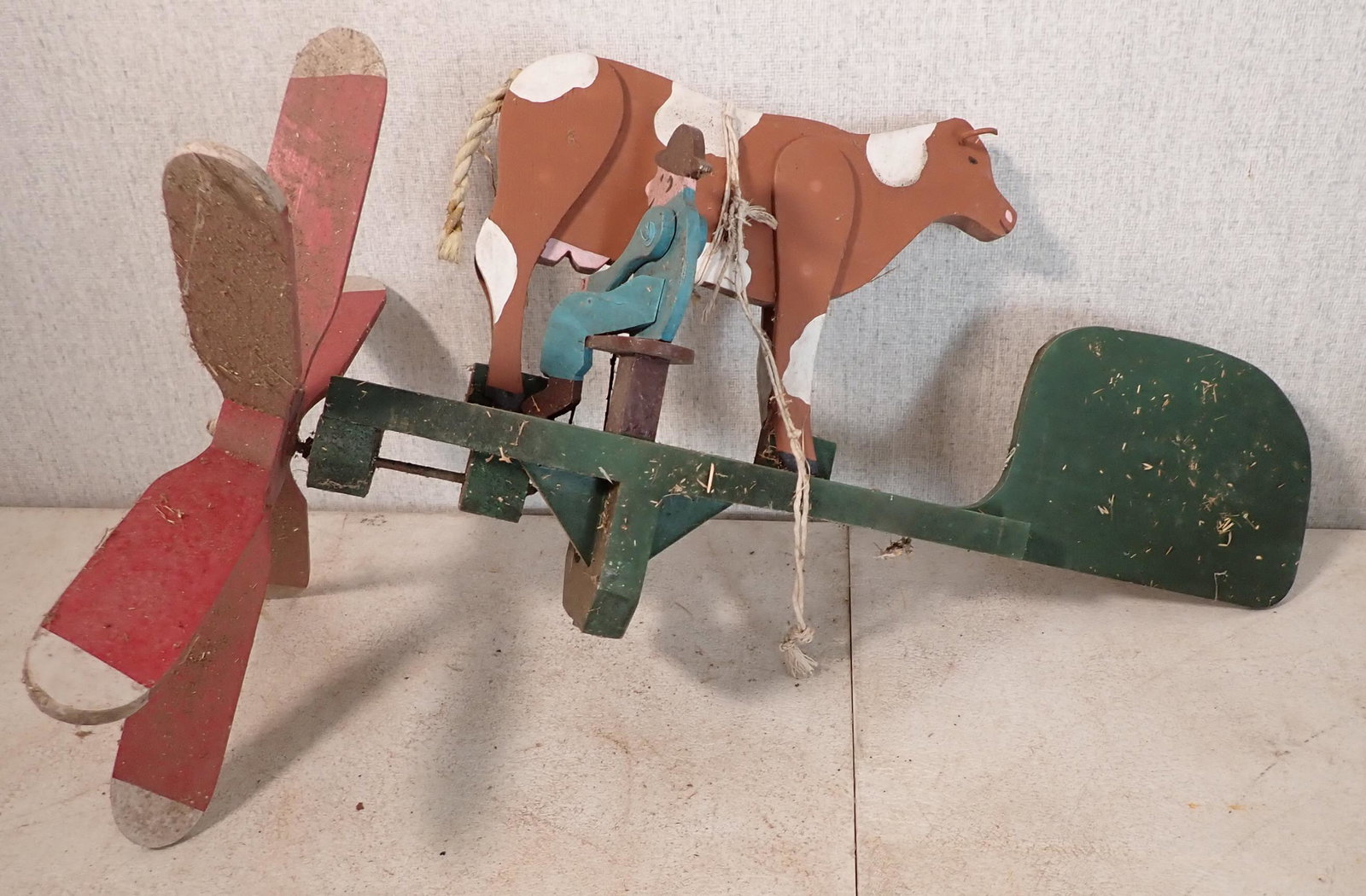Farmer Milking Cow Whirly Gig: Approx 23 1/4" long