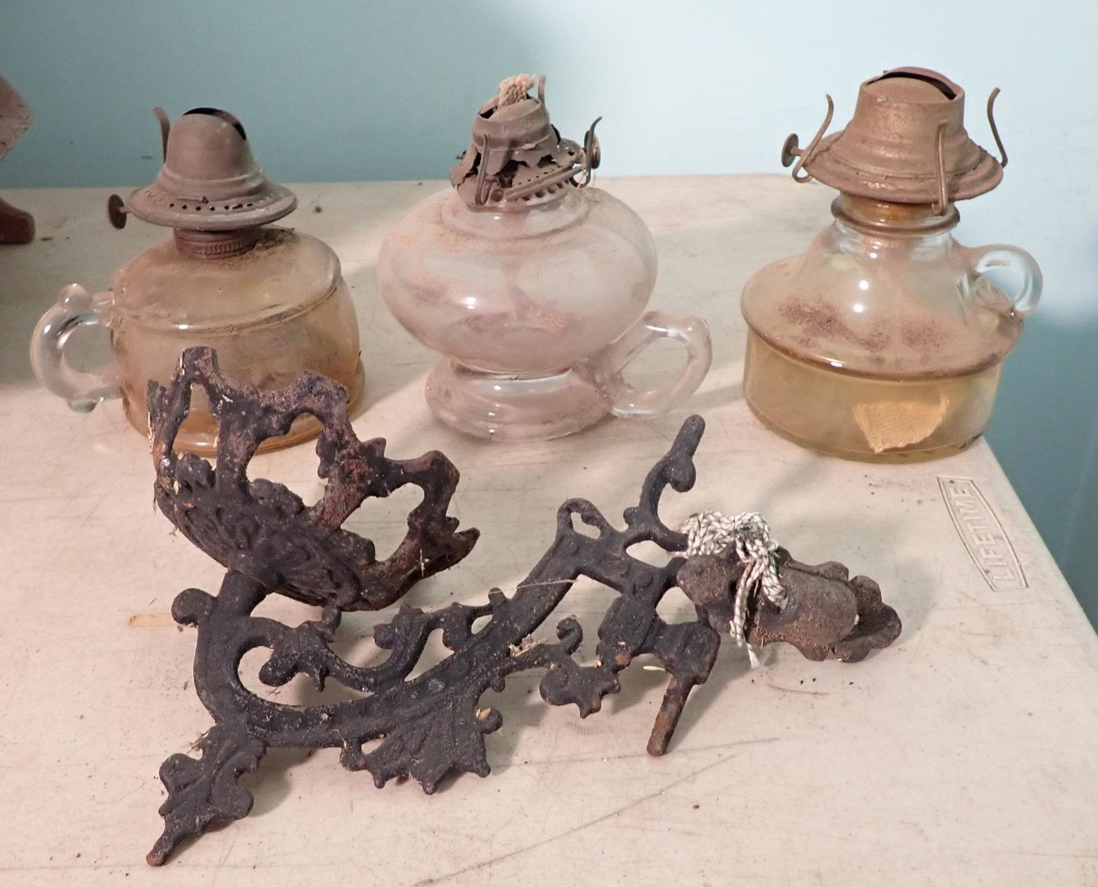 Finger Oil Lamps & Cast Iron Wall Bracket (1 of 3)