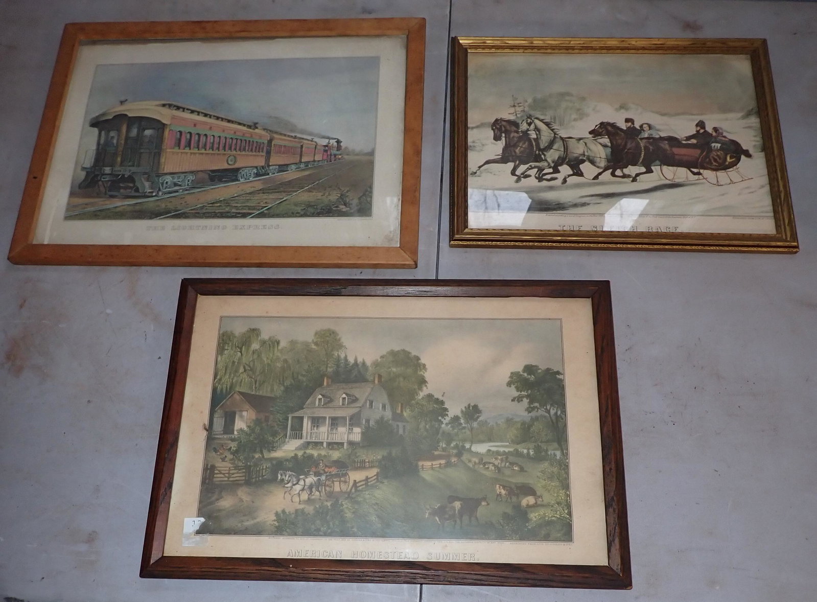 3 Currier & Ives Prints: Reprinted from Currier & Ives. Largest is approx 13" x 17 1/2"