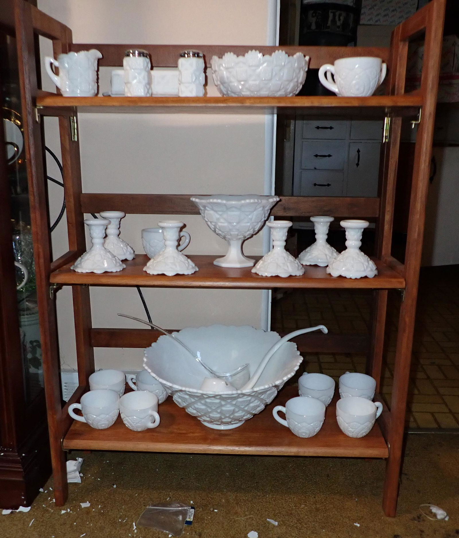 Milk Glass Punch Bowl Set Candle Holders Misc (1 of 2)