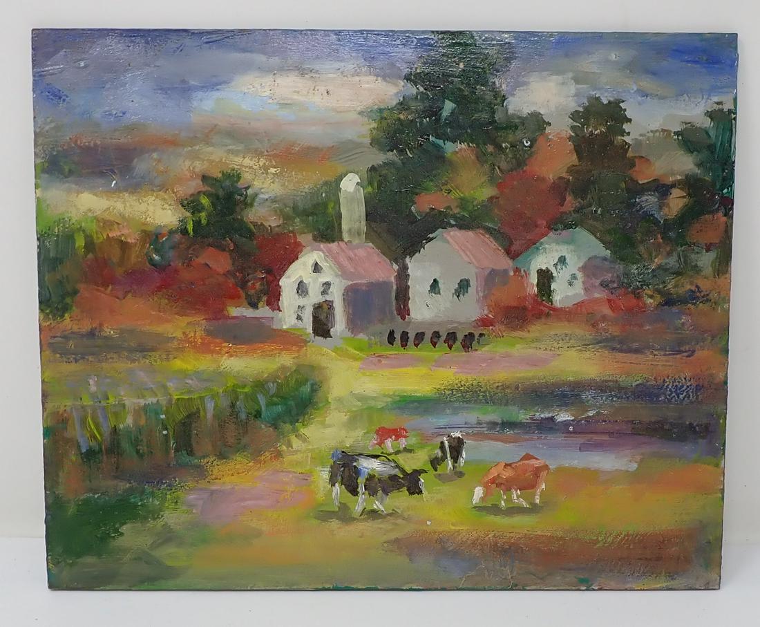 John Reilly Farm Scene Oil on Board Painting (1 of 3)