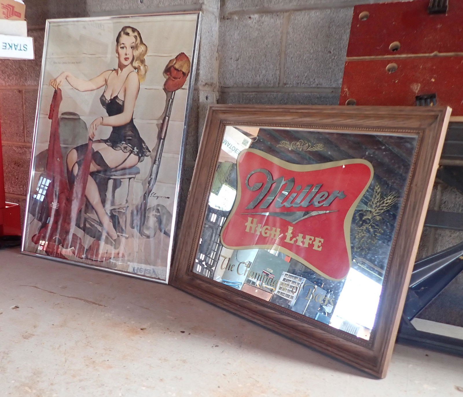 Mirrored Miller Sign & Pin-up Girl Poster (1 of 2)