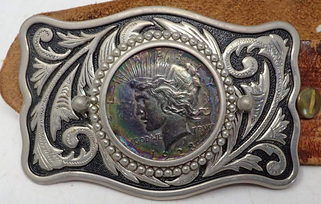 1923 Silver Peace Dollar Belt Buckle: includes belt