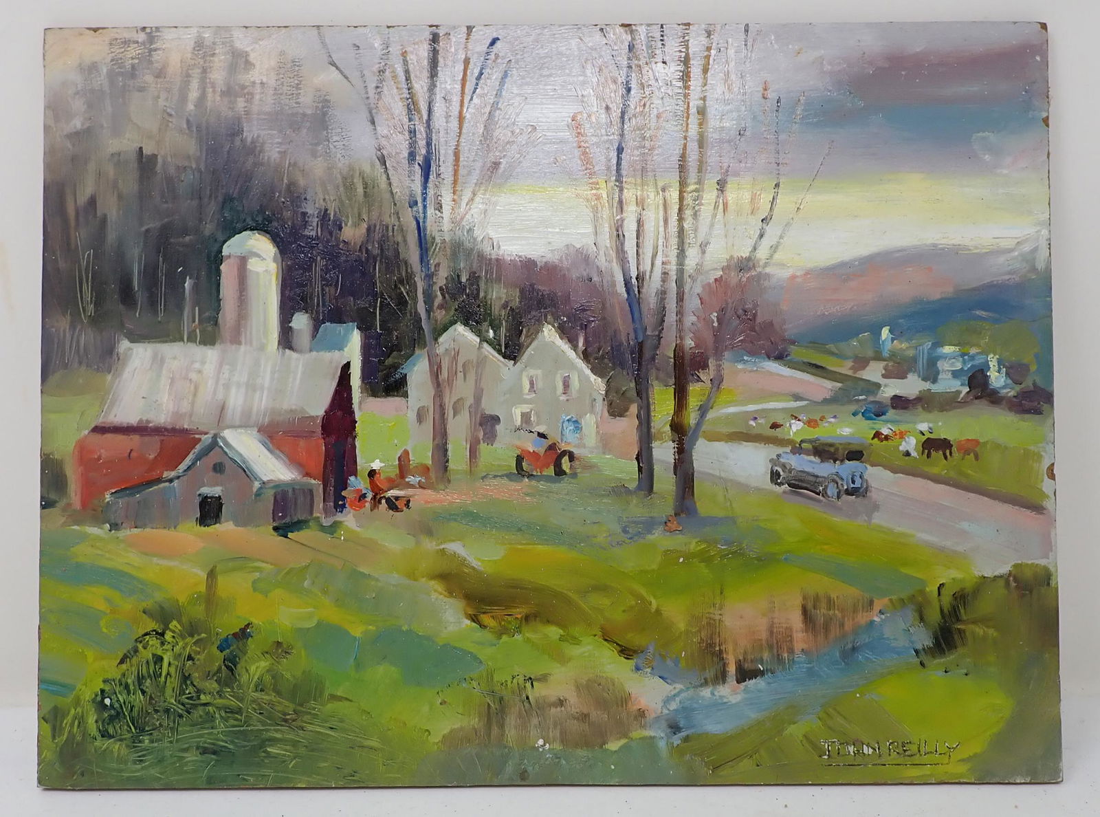 John Reilly Farm Scene Oil on Board Painting (1 of 3)