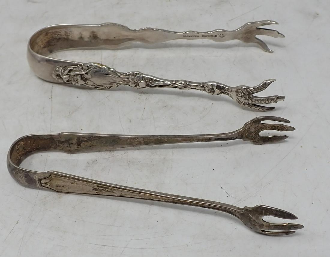 Sterling Silver Tongs: One pair is marked Sterling and is approx 5" long. Weight of Sterling pair is approx 50 grams