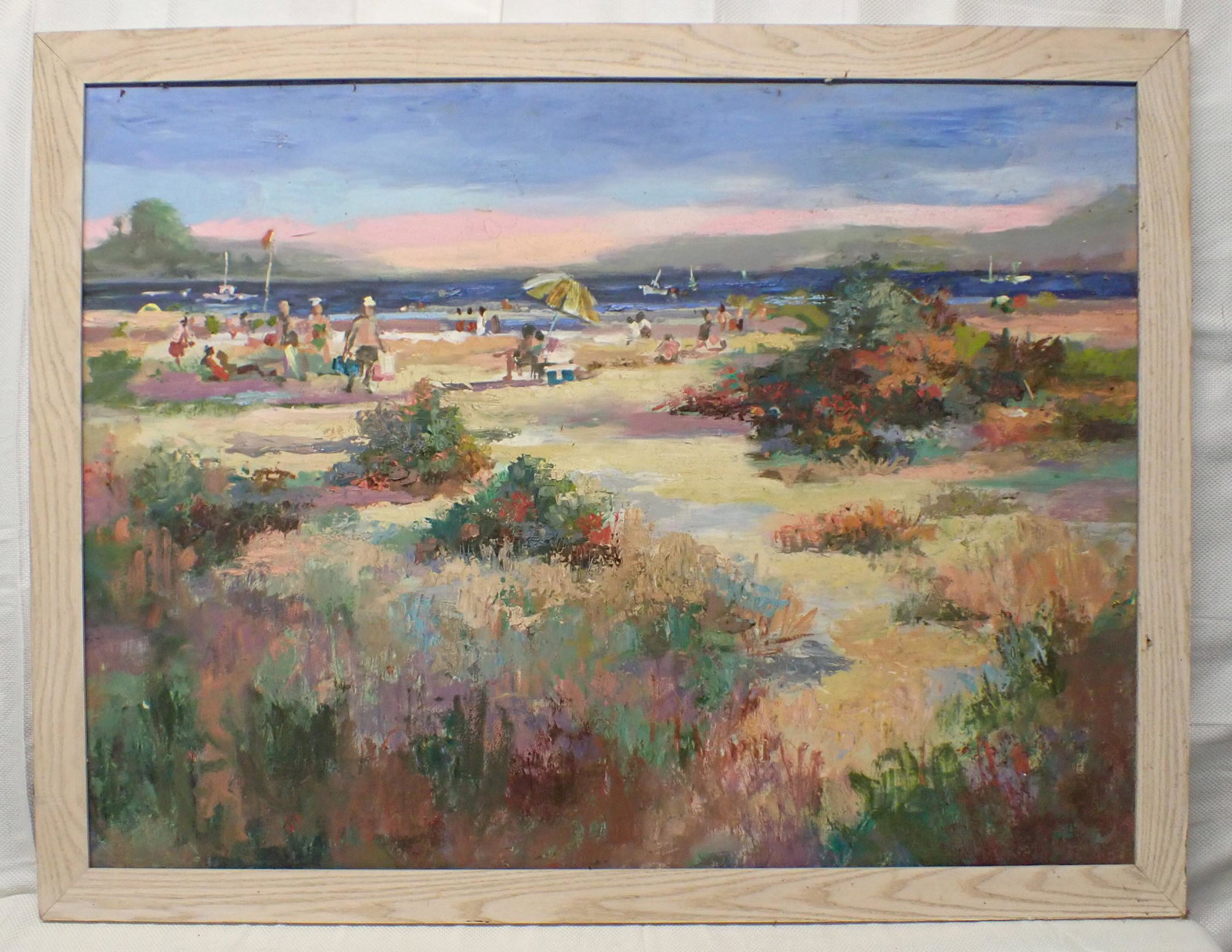 John Reilly Beach Scene Oil on Board Painting (1 of 4)