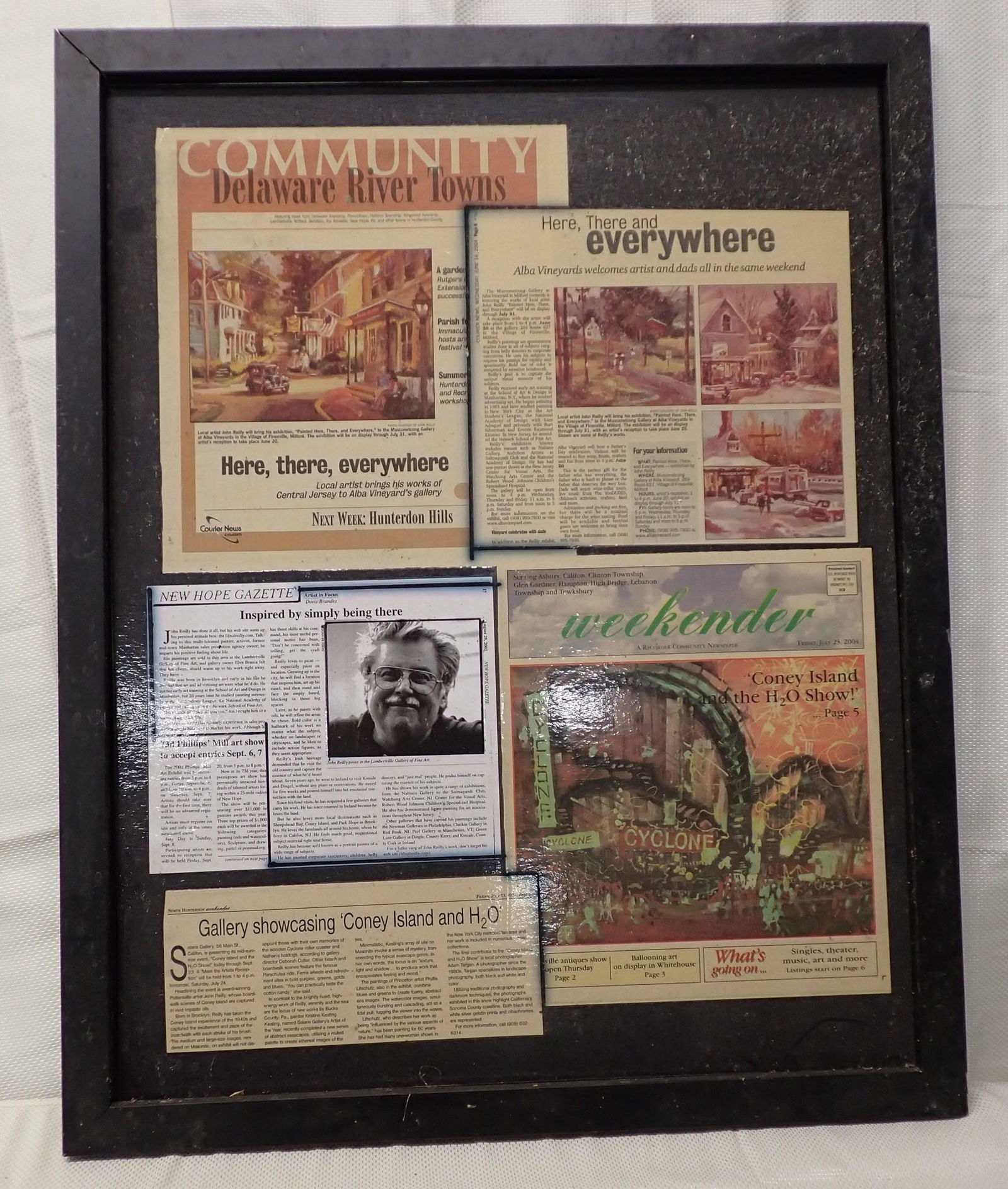 John Reilly Frame Lacquered Newspaper Collage: Approx 24 1/2" x 30 1/2"