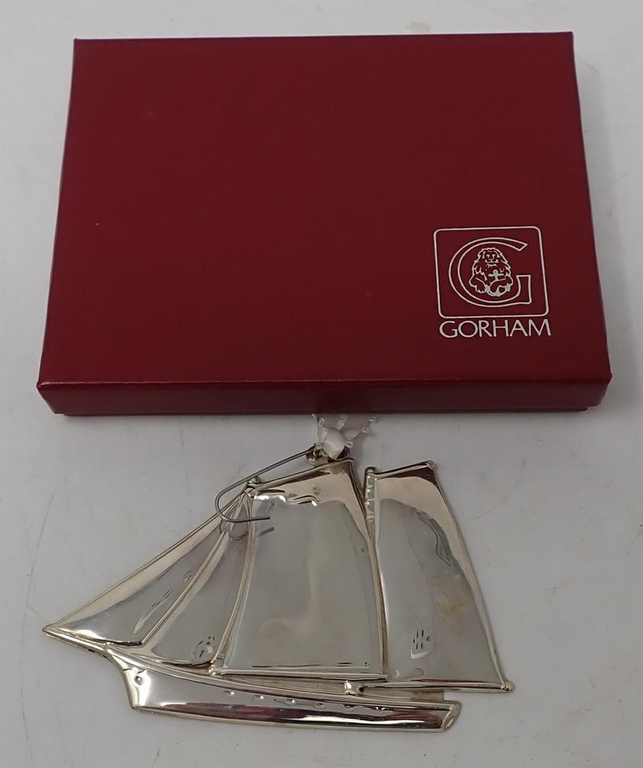 Sterling Silver Schooner Sailboat Ornament: Gorham Sterling Christmas Ornament is approx 3 3/4" x 2 1/2"